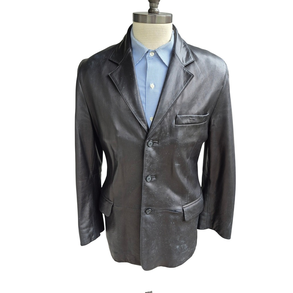 Ralph Lauren Blue Label Mens Black Lamb Leather Blazer Sport Coat Jacket Sz 38 R